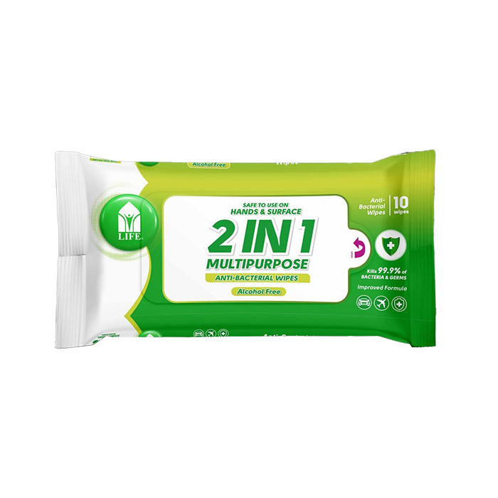 Buy Life 2in1 Multipurpose Antibacterial Wipes 10s Alcohol free online